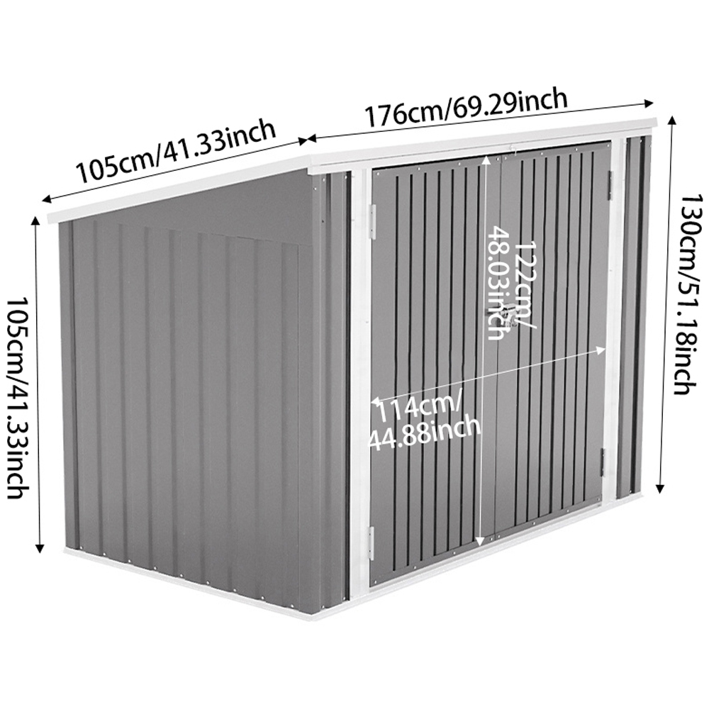 H&O Direct 5.8 x 3.4ft Grey Metal Pent Garden Storage Shed with Hinged Lid Image 5