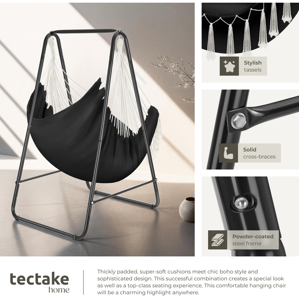 tectake Alison Black Swing Chair with 3 Thick Pillows 160kg Image 7