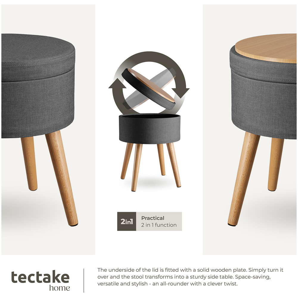 tectake Yara Dark Grey Linen Look Padded Round Stool with Storage Image 4