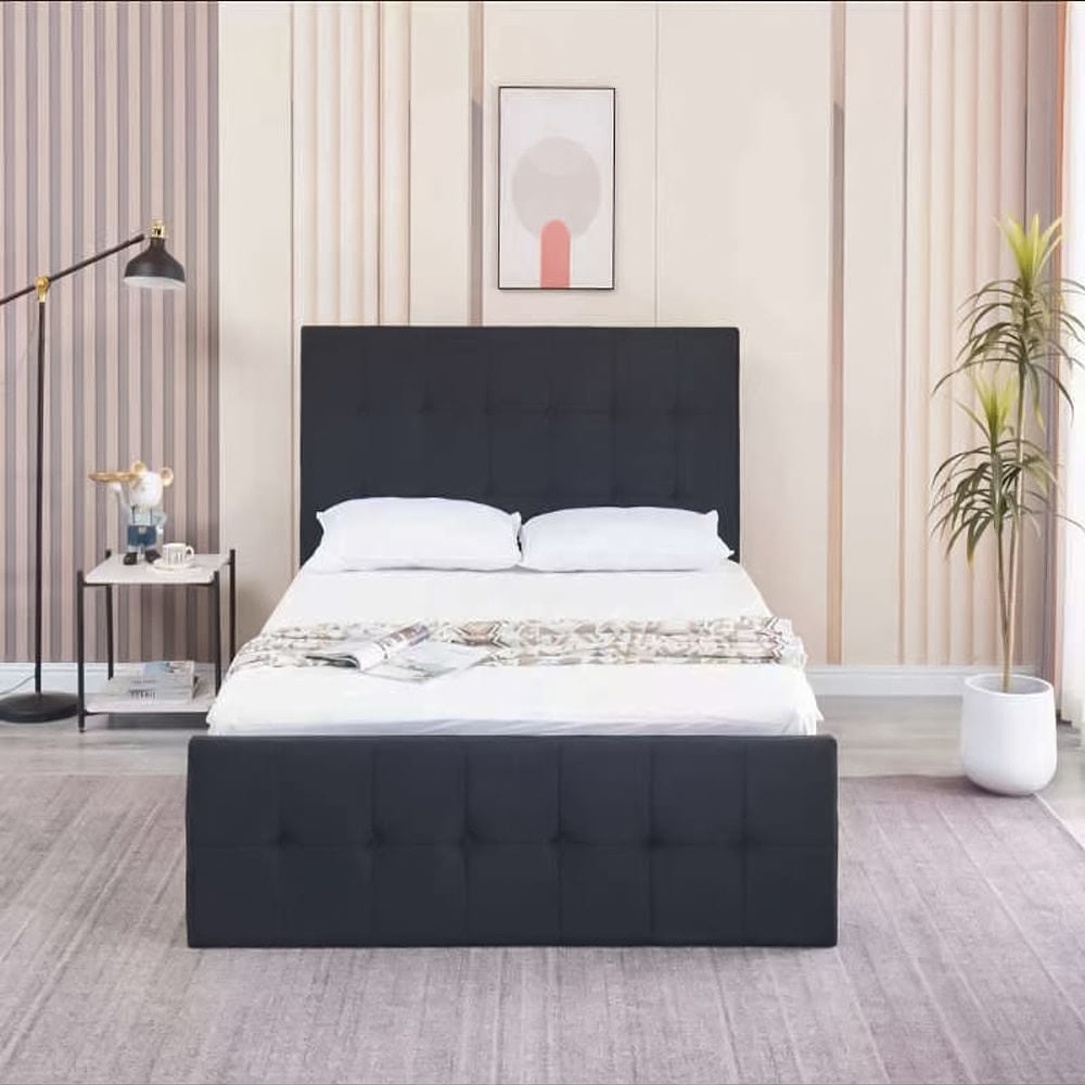 Portland Single Black Velvet Cushioned Ottoman Bed Image 6