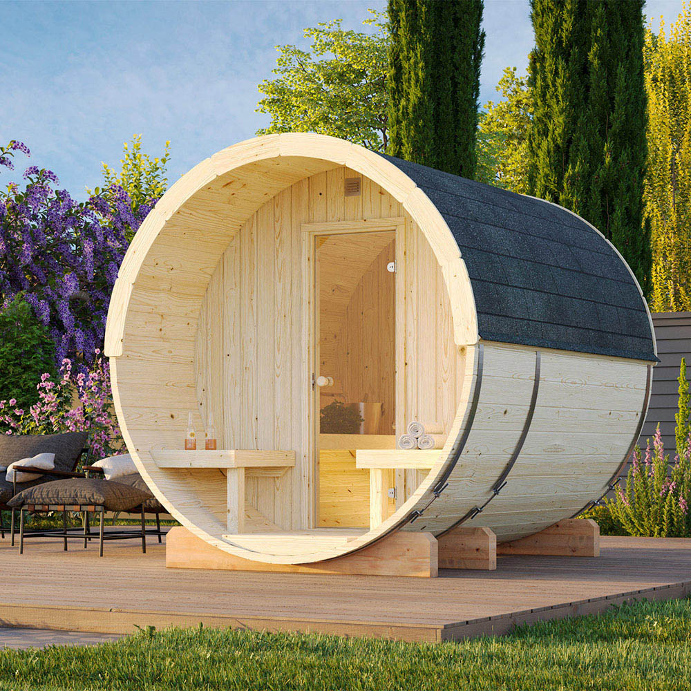 Palmako Anita 7.2 x 8.2ft Outdoor Barrel Wooden Sauna Image 2