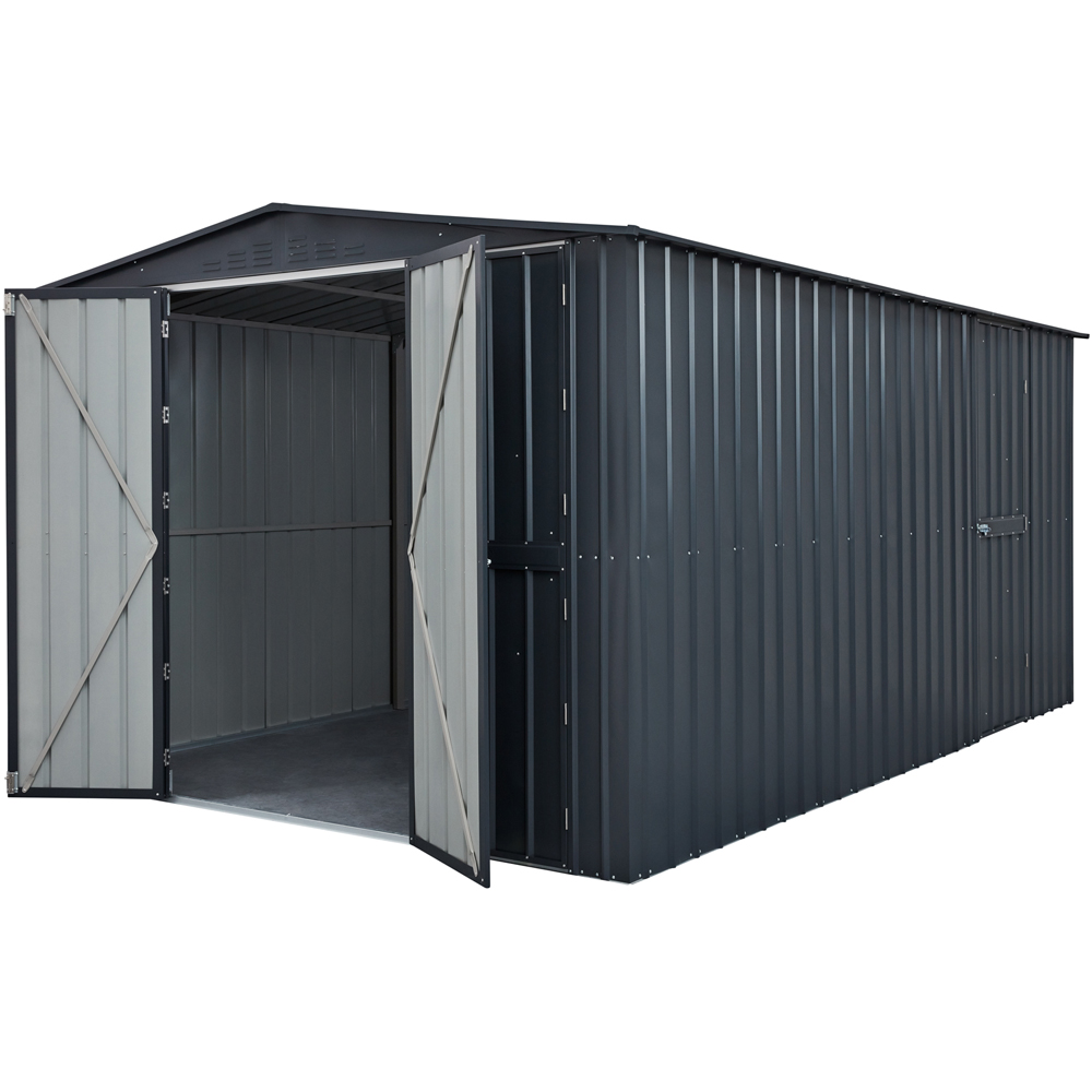 Globel 10 x 15ft 3 Door Grey Metal Apex Workshop Garage Image 2