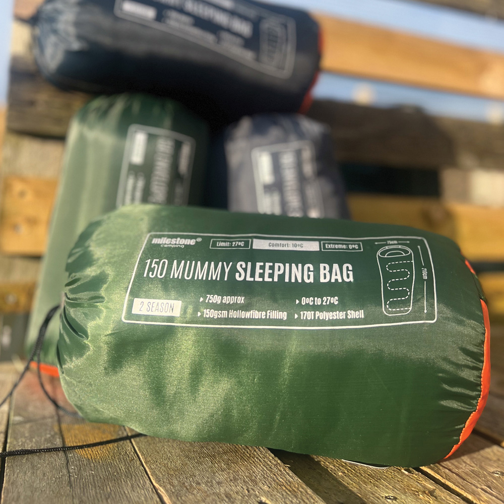 Milestone Camping 2 Seasons Single Green Mummy Sleeping Bag Image 2