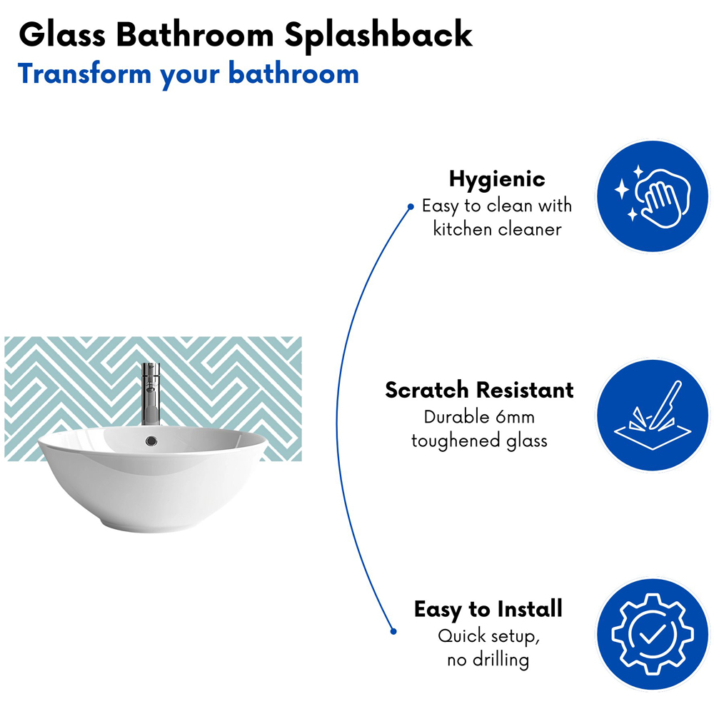 Warren Reed Designer Blue and White Geometric Pattern Glass Bathroom Splashback 25 x 60cm Image 4