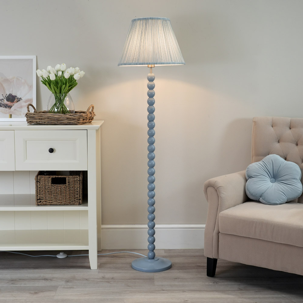 ValueLights Bobbins Blue Stripe Shade Powder Blue LED Floor Lamp Image 2