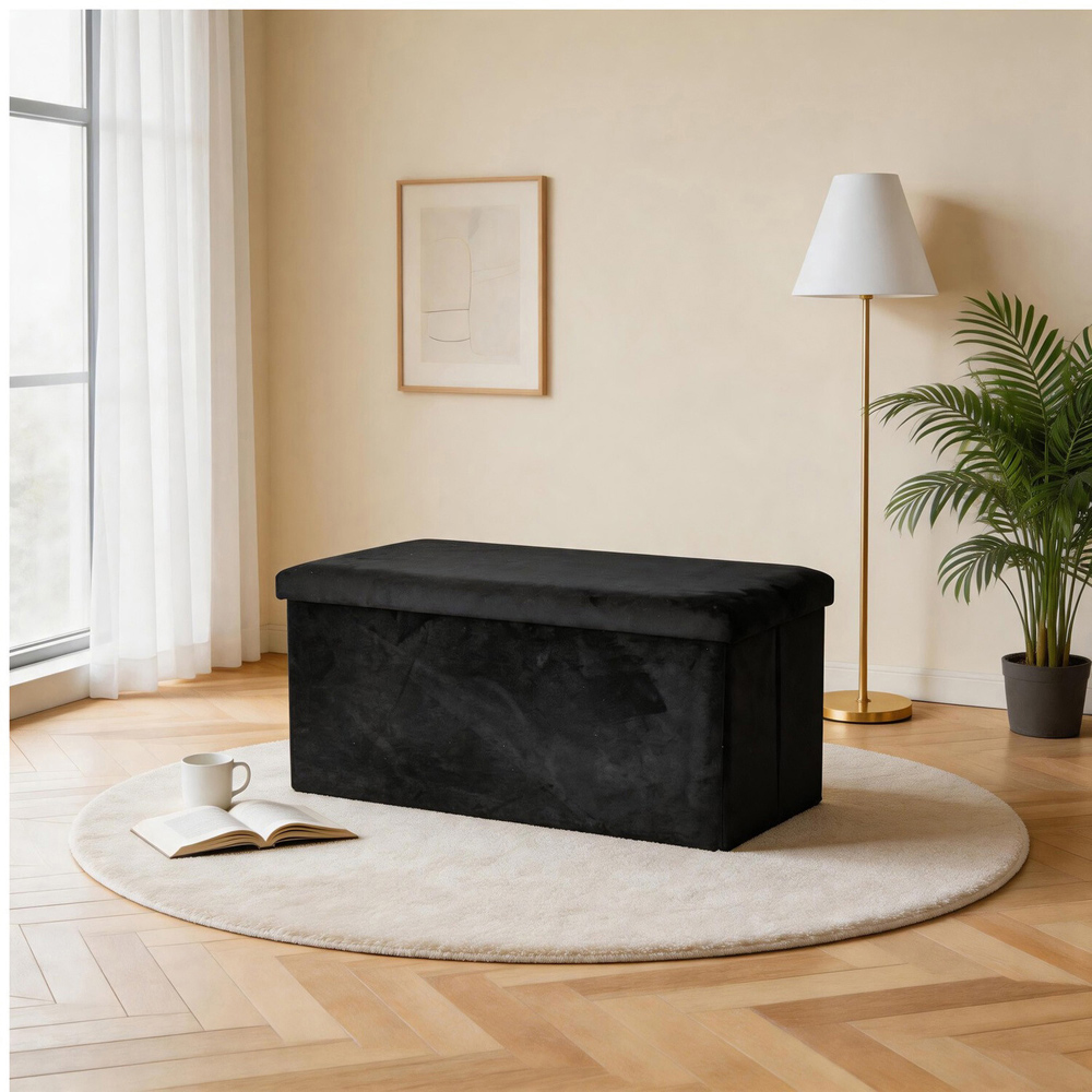 Brushed Velvet Storage Trunk Black Image 3