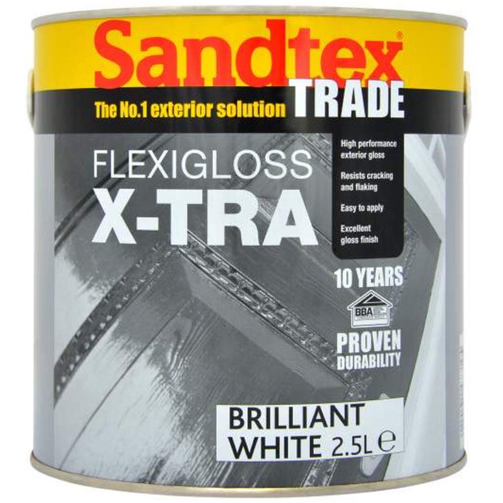 Sandtex Trade Flexigloss X-Tra Brilliant White High Gloss Paint 2.5L Image 2