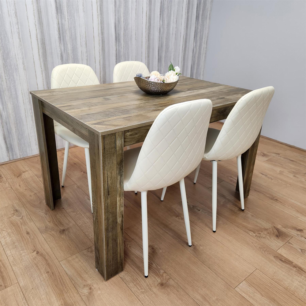 Portland 4 Seater Dining Set Rustic Effect and Cream Gem Image 4
