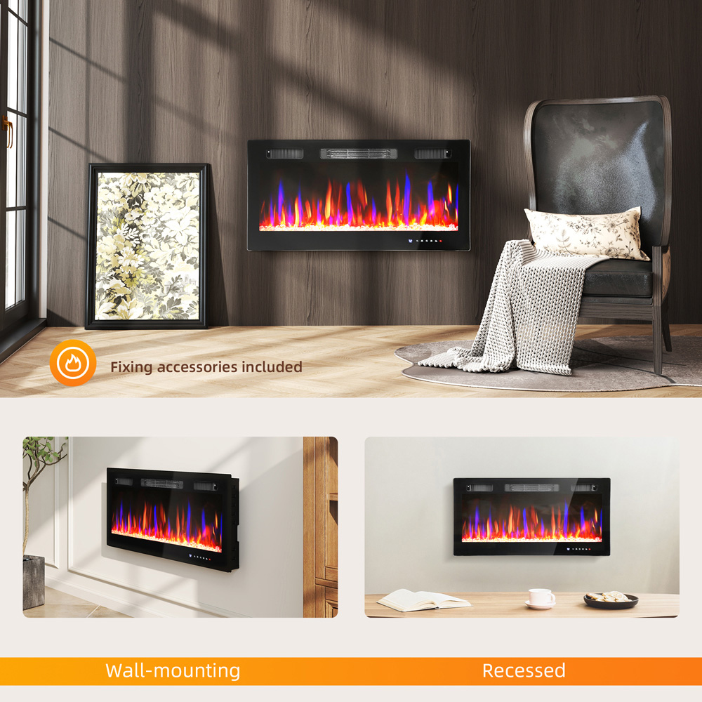 HOMCOM Black Wall Slim Electric Fireplace 1800W Image 3