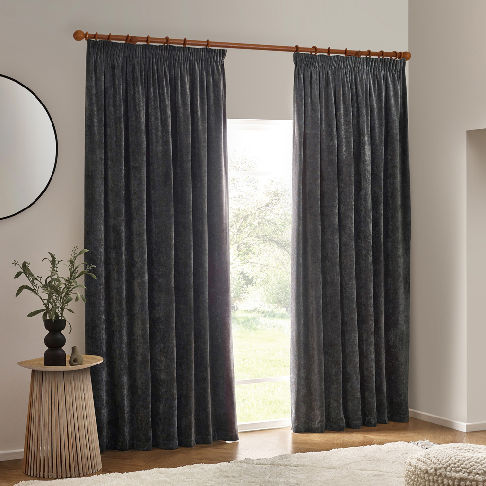 Yard Heavy Charcoal Chenille Velvet Pencil Pleat Curtains 117 x 137cm Image 6