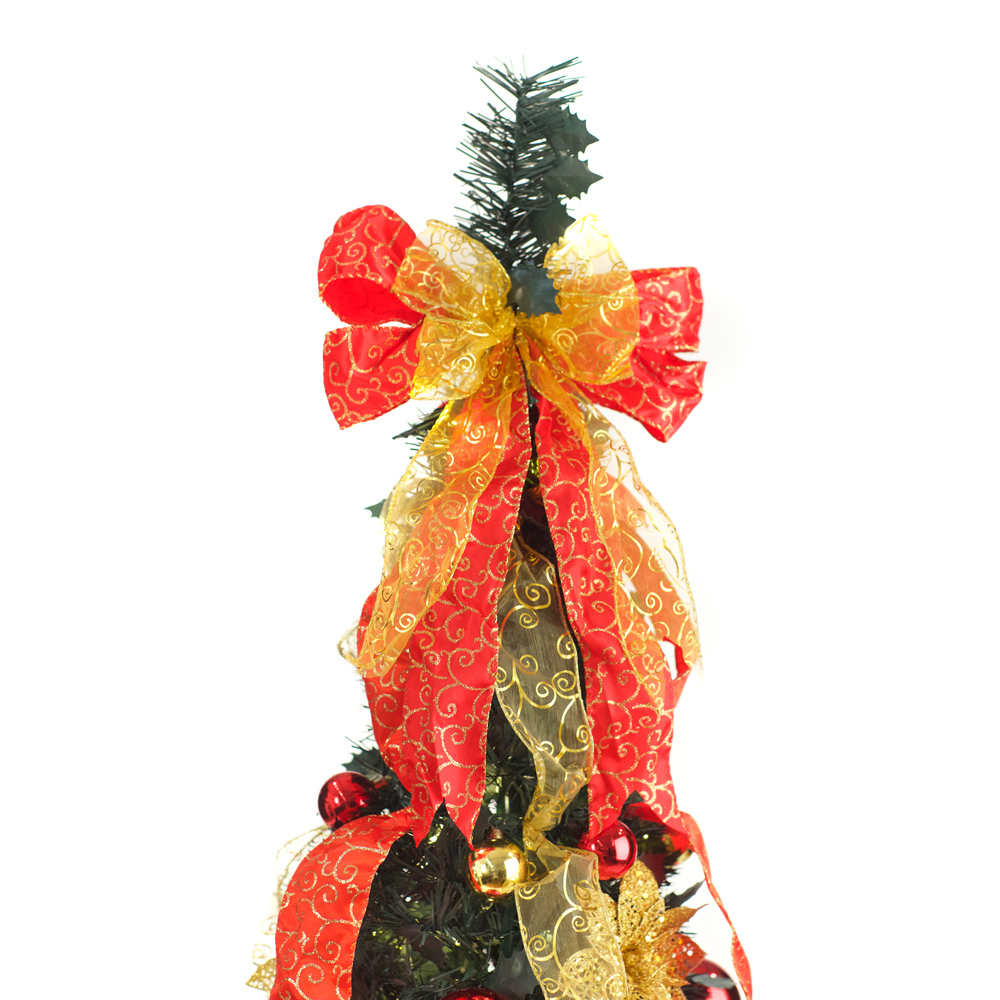 Best Artificial Pre Lit Warm White LED Red and Gold Pop Up Artificial Christmas Tree 6ft Image 2