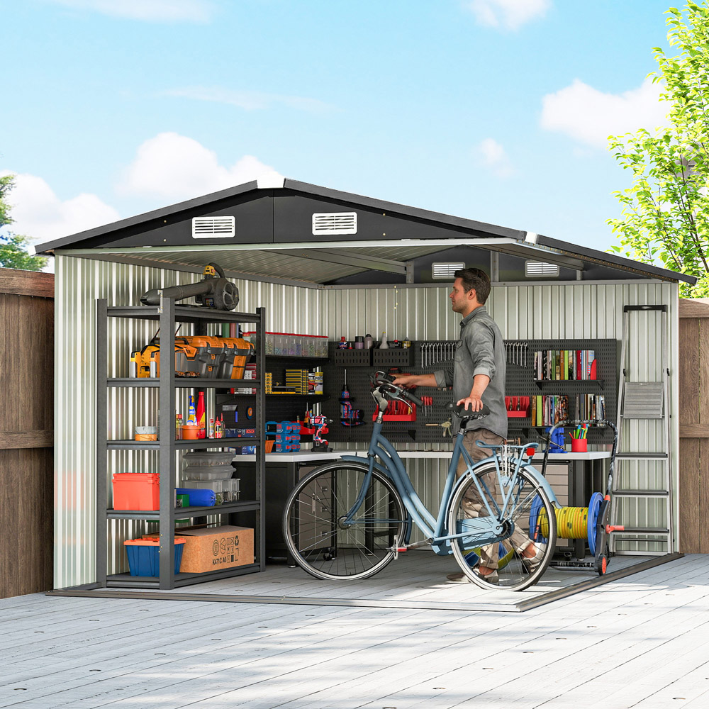 Outsunny 12 x 8ft Dark Grey Apex Garden Shed Image 5