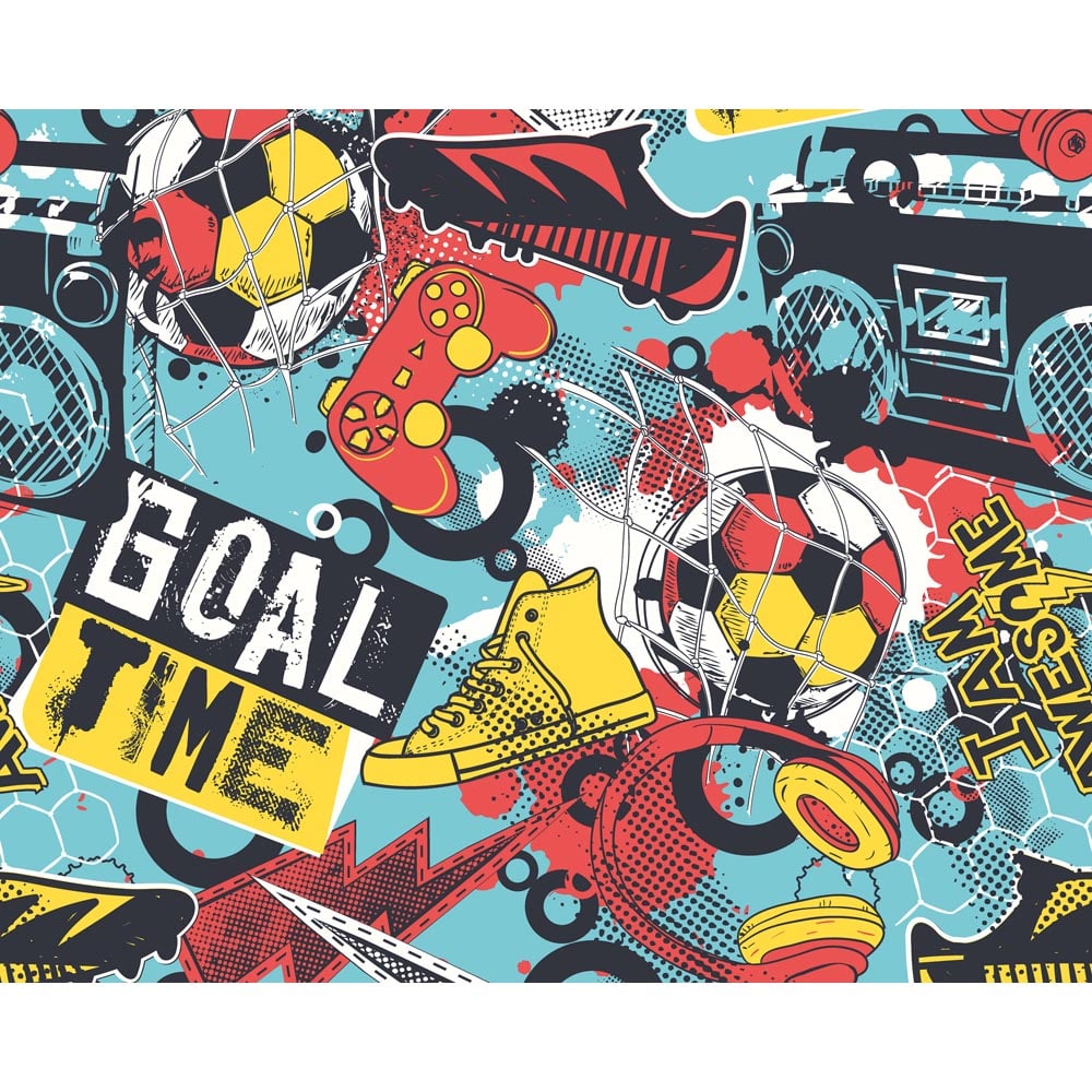 Origin Murals Games Splash Red and Petrol Wall Mural Large Image 2