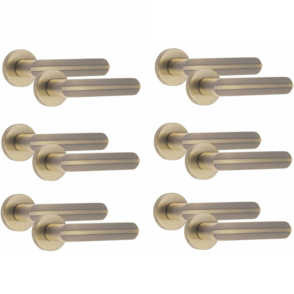 Golden Grace Antique Brass Modern Lima Knurled Premium Door Handle Set 6 Pack Image 1
