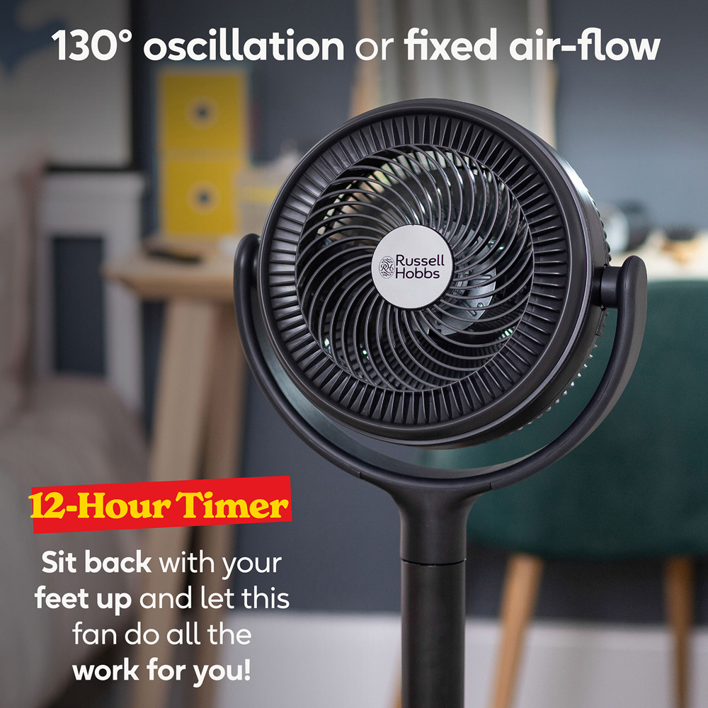 Russell Hobbs Grey Height Adjustable Oscillating Pedestal Circulator Fan with Remote 8 inch Image 3