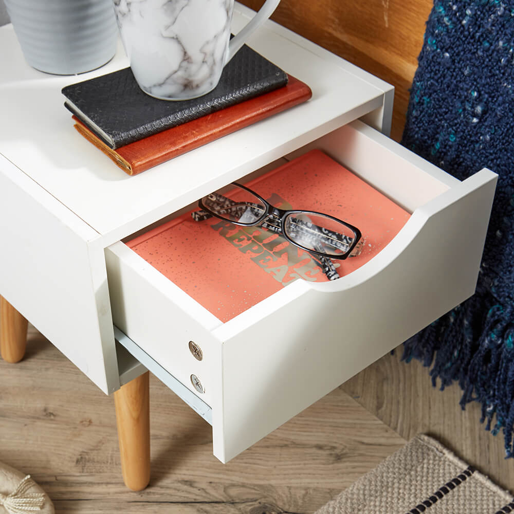 Home Source Boden Single Drawer White Bedside Table Image 4