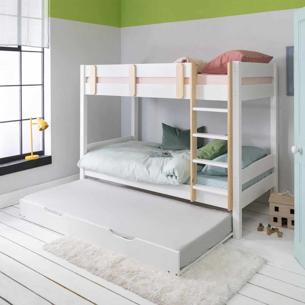 Noa and Nani Una White and Natural Pine Bunk Bed with Trundle | Homebase