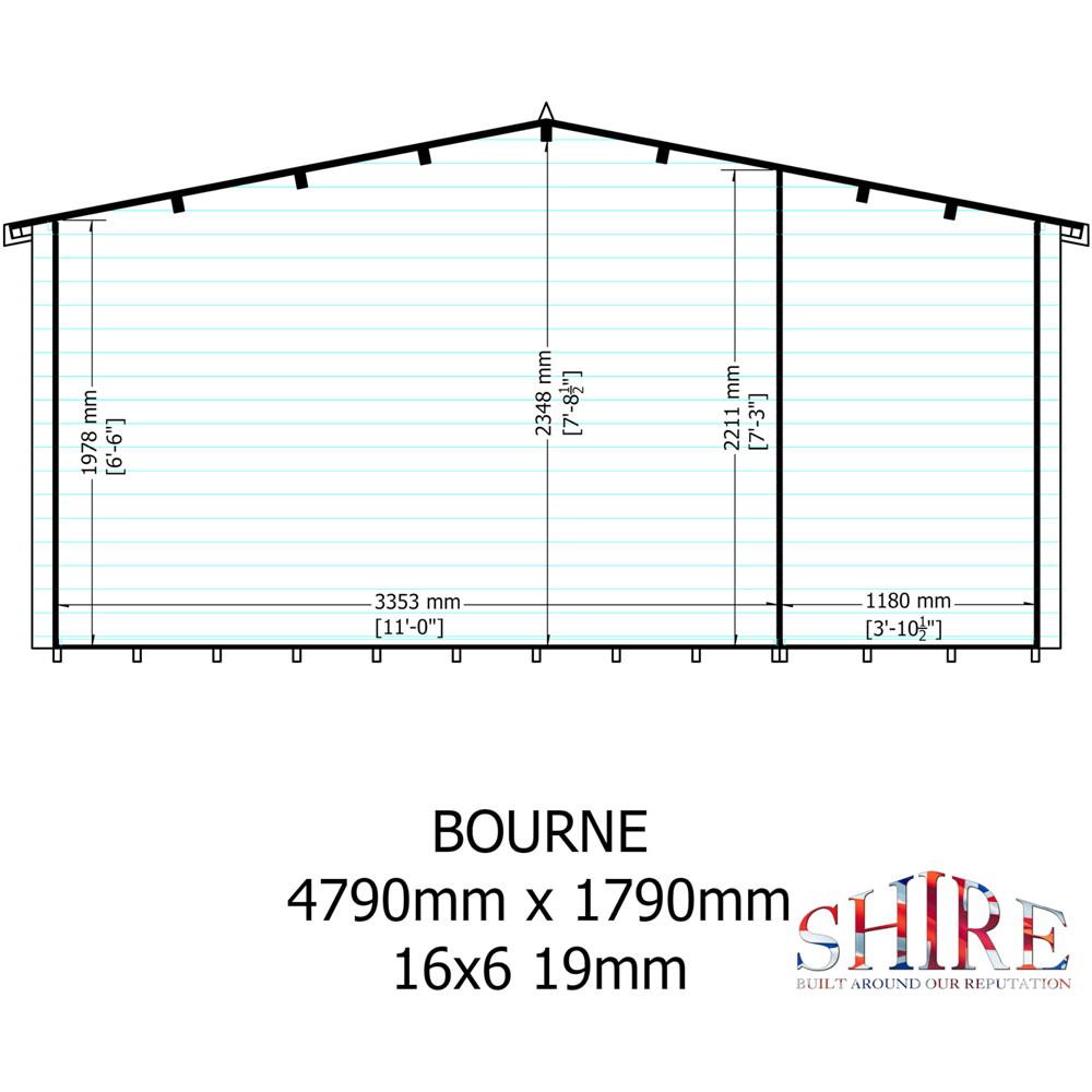 Shire Bourne 16 x 6ft Apex Garden Log Cabin Image 9