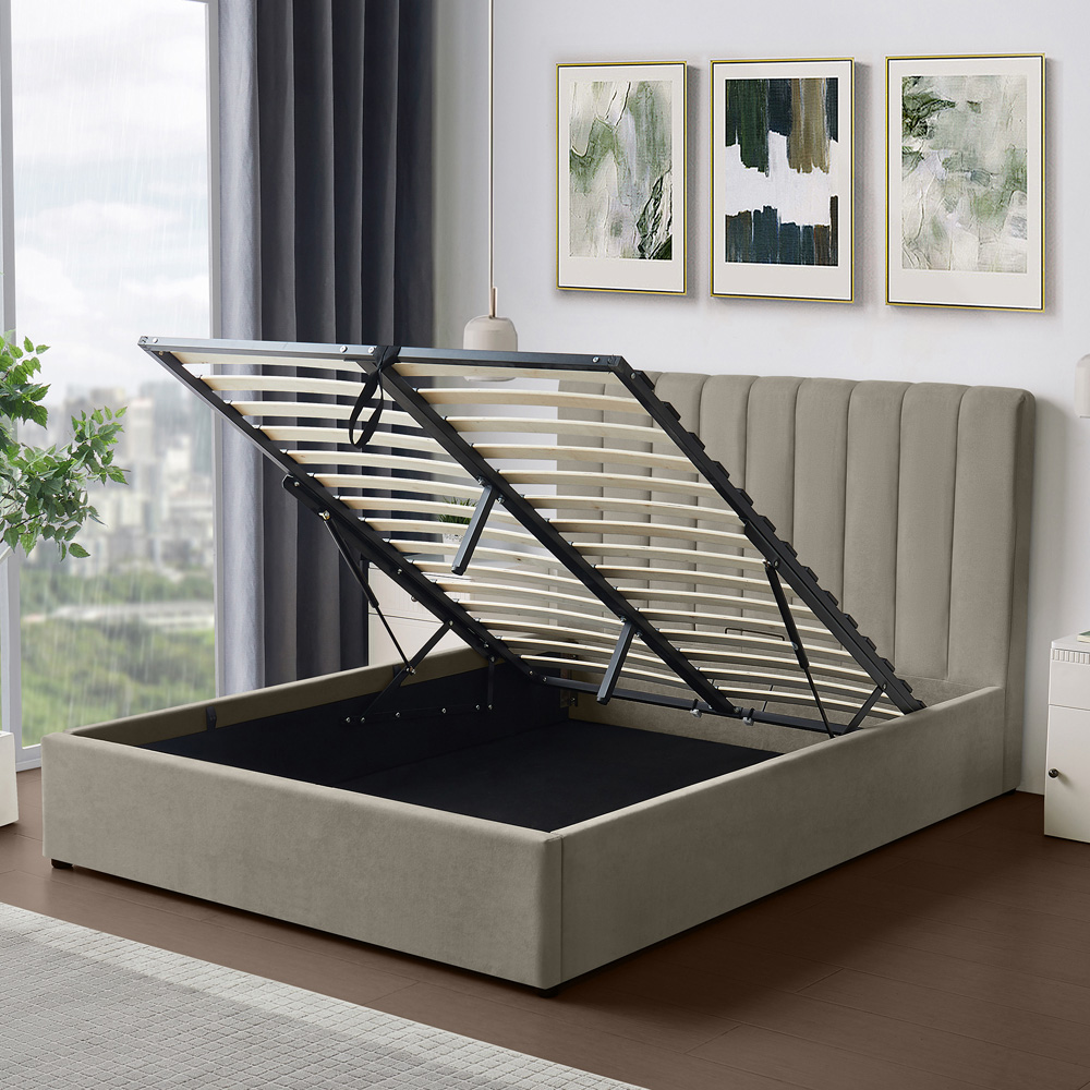 Artemis Home Evelynne Double Light Brown Linen Upholstered Ottoman Bed Image 3