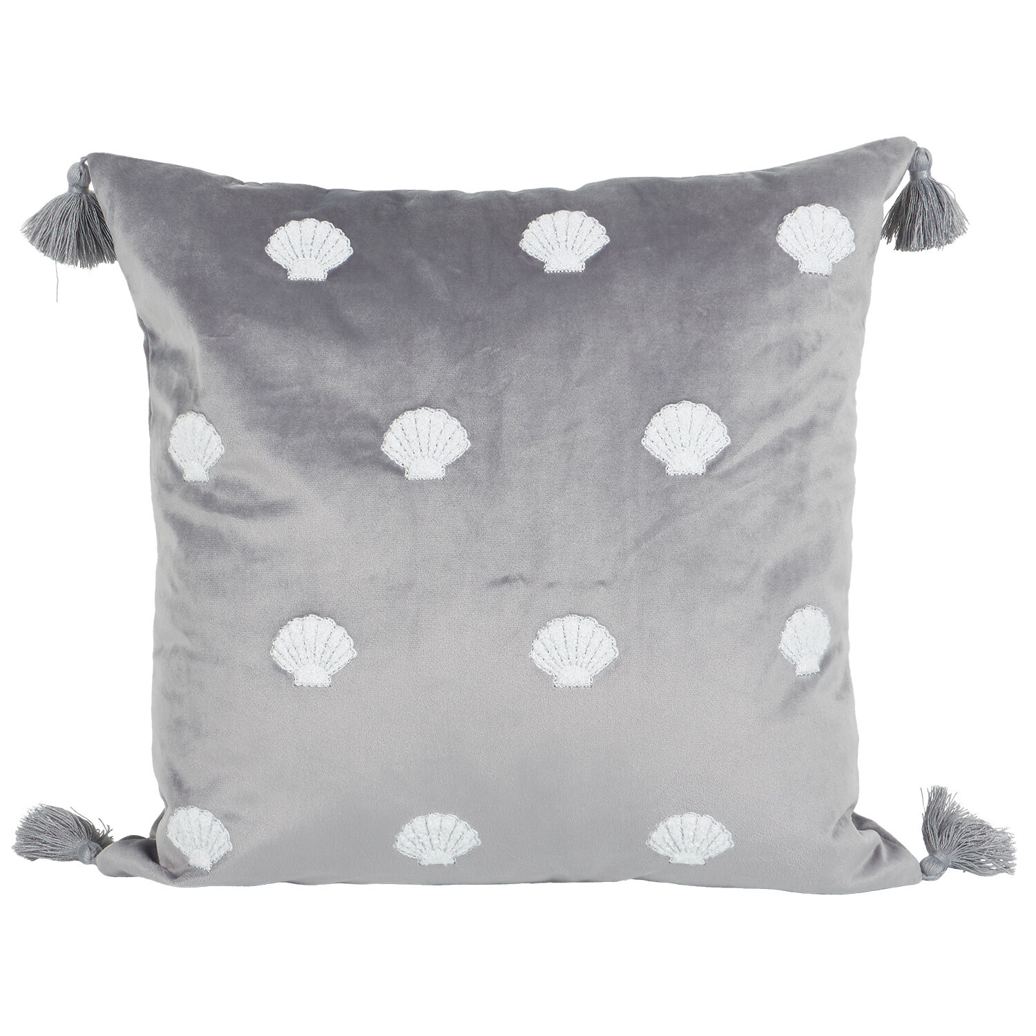 Shells Tufted Cushion  Grey and White Image 1