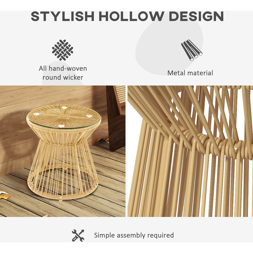 Outsunny Natural Rattan Hollow Drum Design Round End Table Image 7