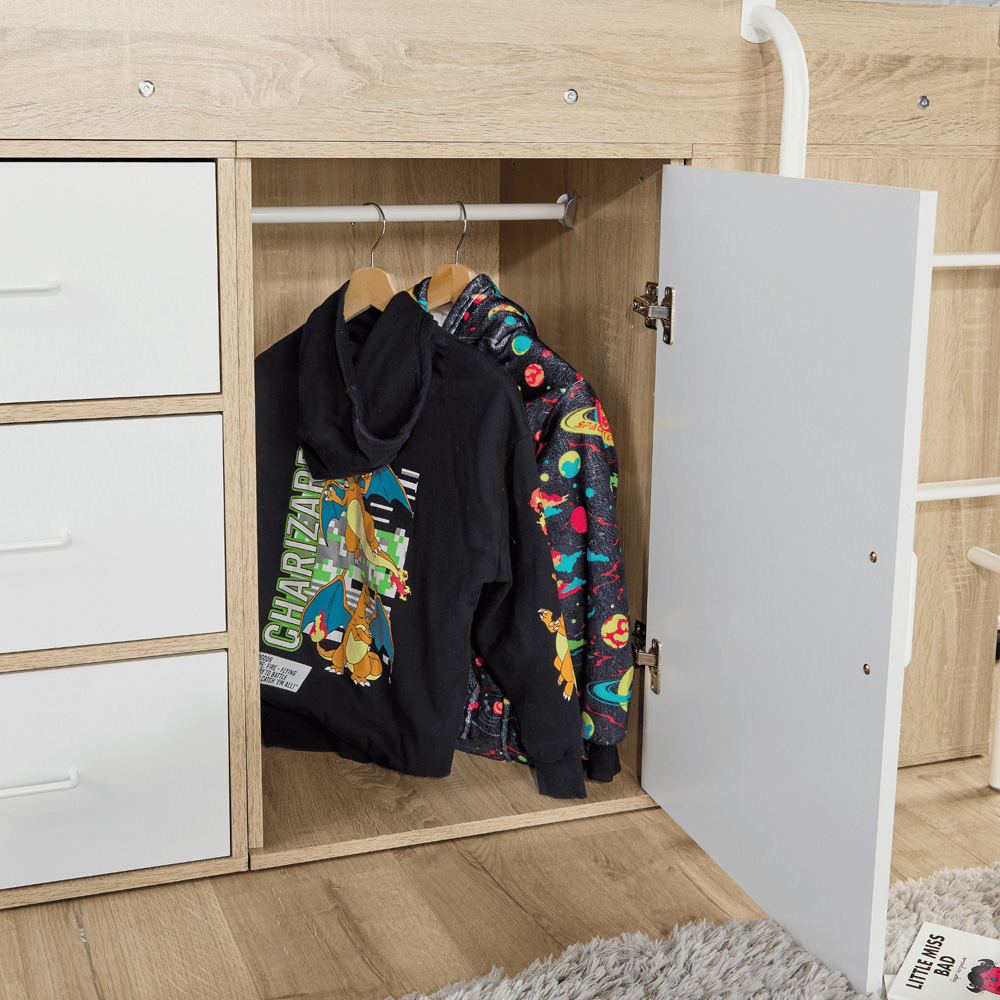 Home Source Marsden Oak and White Cabin Bed with Storage Shelf Image 6