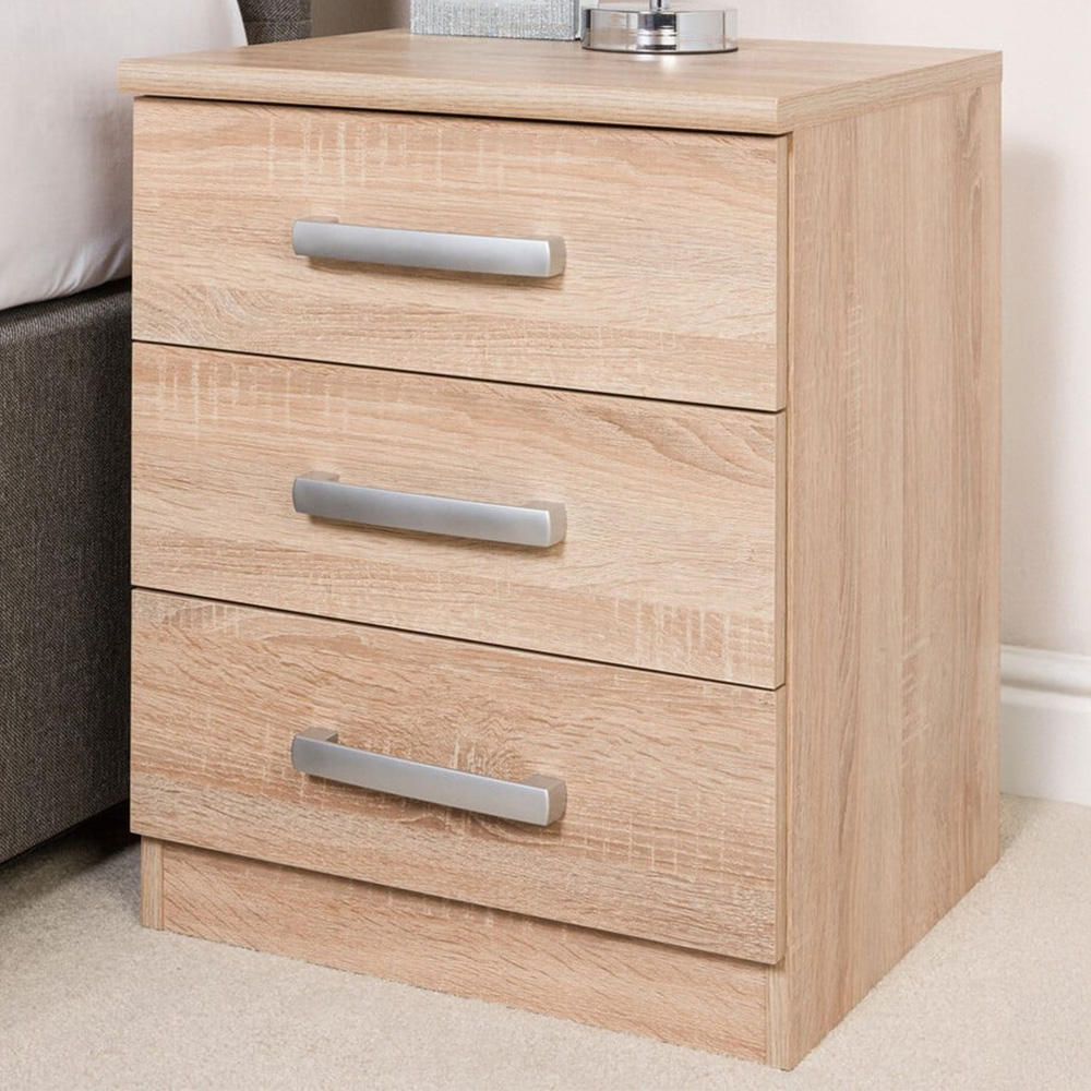 Riviera 3 Drawer Light Oak Bedside Table Image 1
