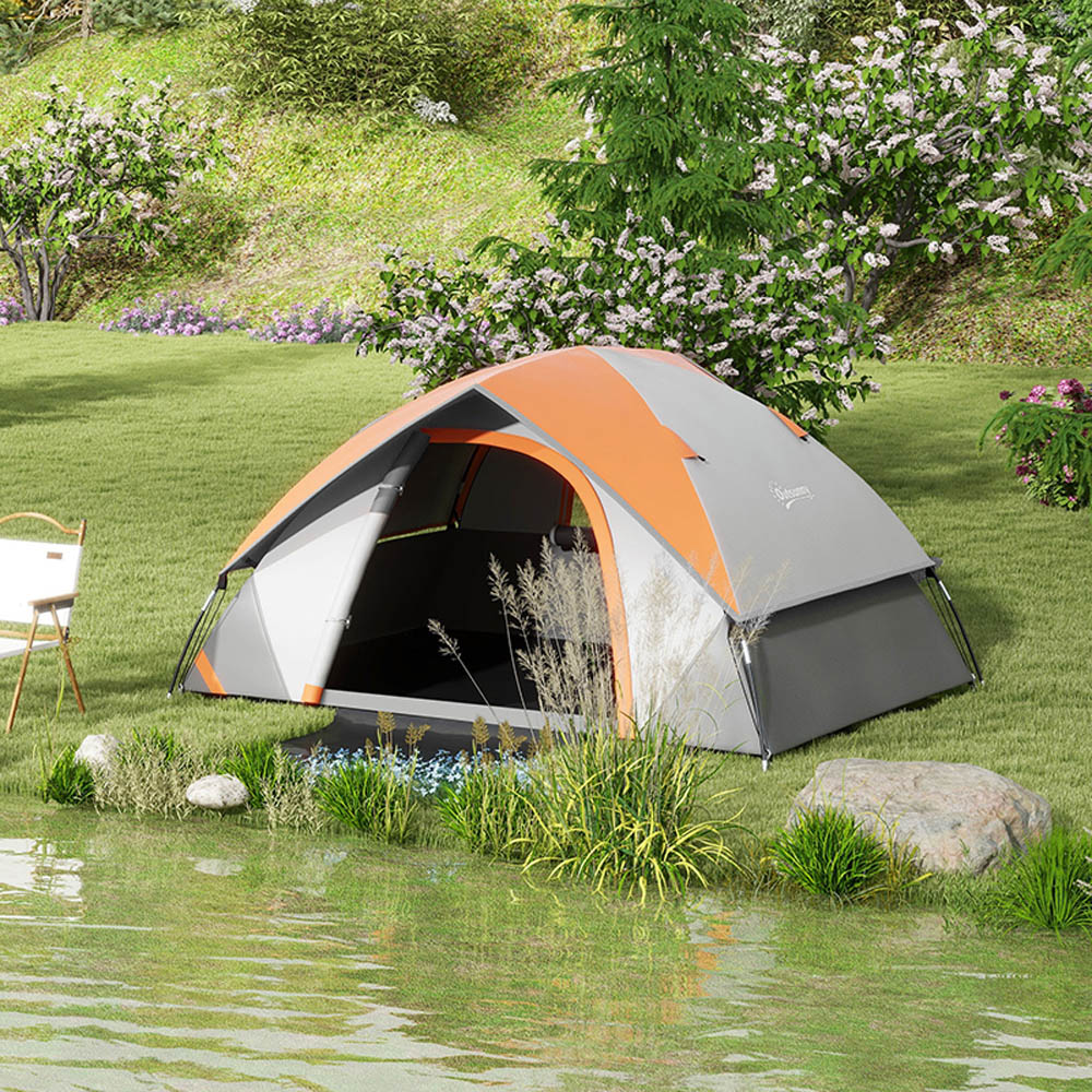 Outsunny 2 Person Waterproof Camping Tent with Sewn-in Groundsheet Orange Image 2