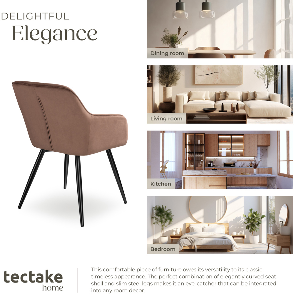 tectake Marilyn Brown and Black Velvet Look Padded Dining Chair Image 6