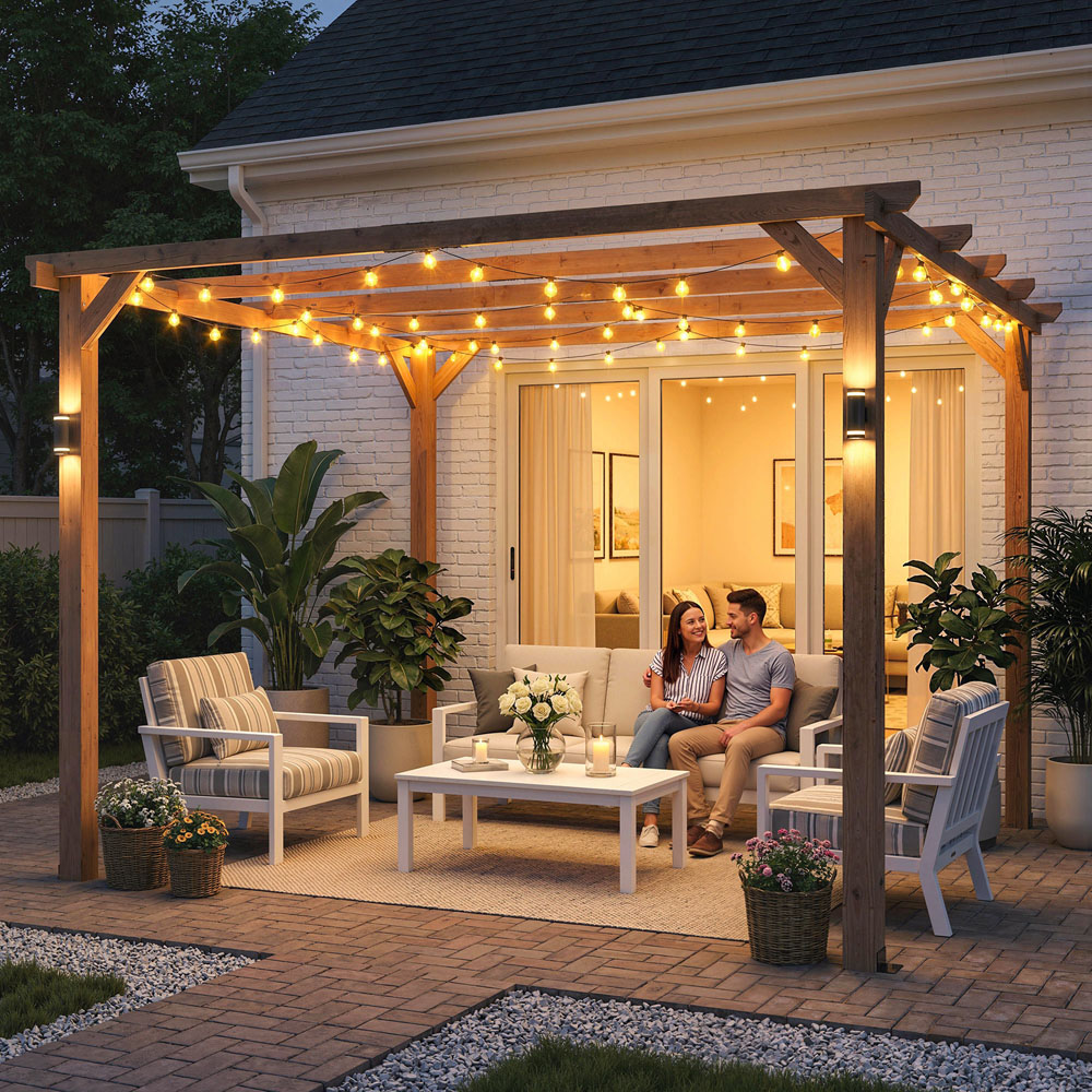 Outsunny 3 x 3m Maple Wood Effect Wooden Pergola Image 5