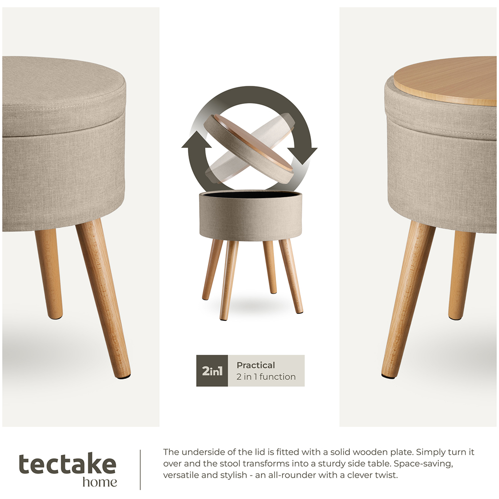 tectake Yara Sand Linen Look Padded Round Stool with Storage Image 4