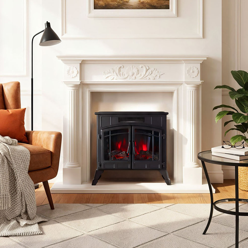 Living and Home 12 Flame Colour 3-Sided Dual-Door Black Electric Fireplace Heater 1800W 23 inch Image 2