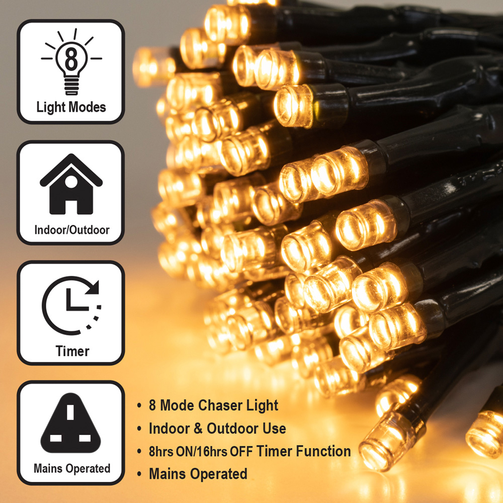 The Christmas Workshop 200 Warm Gold LED Plug In String Light Image 6