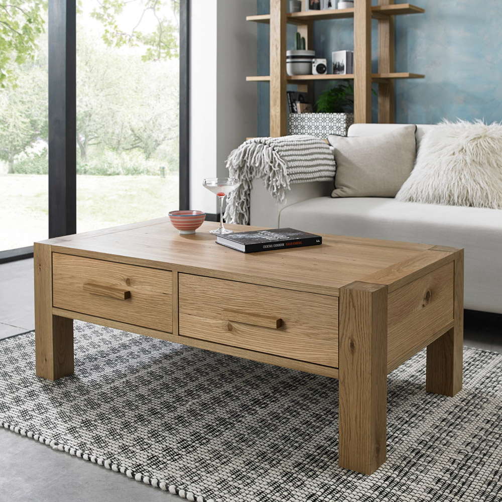 Bentley Designs Turin 2 Drawer Light Oak Coffee Table Image 4