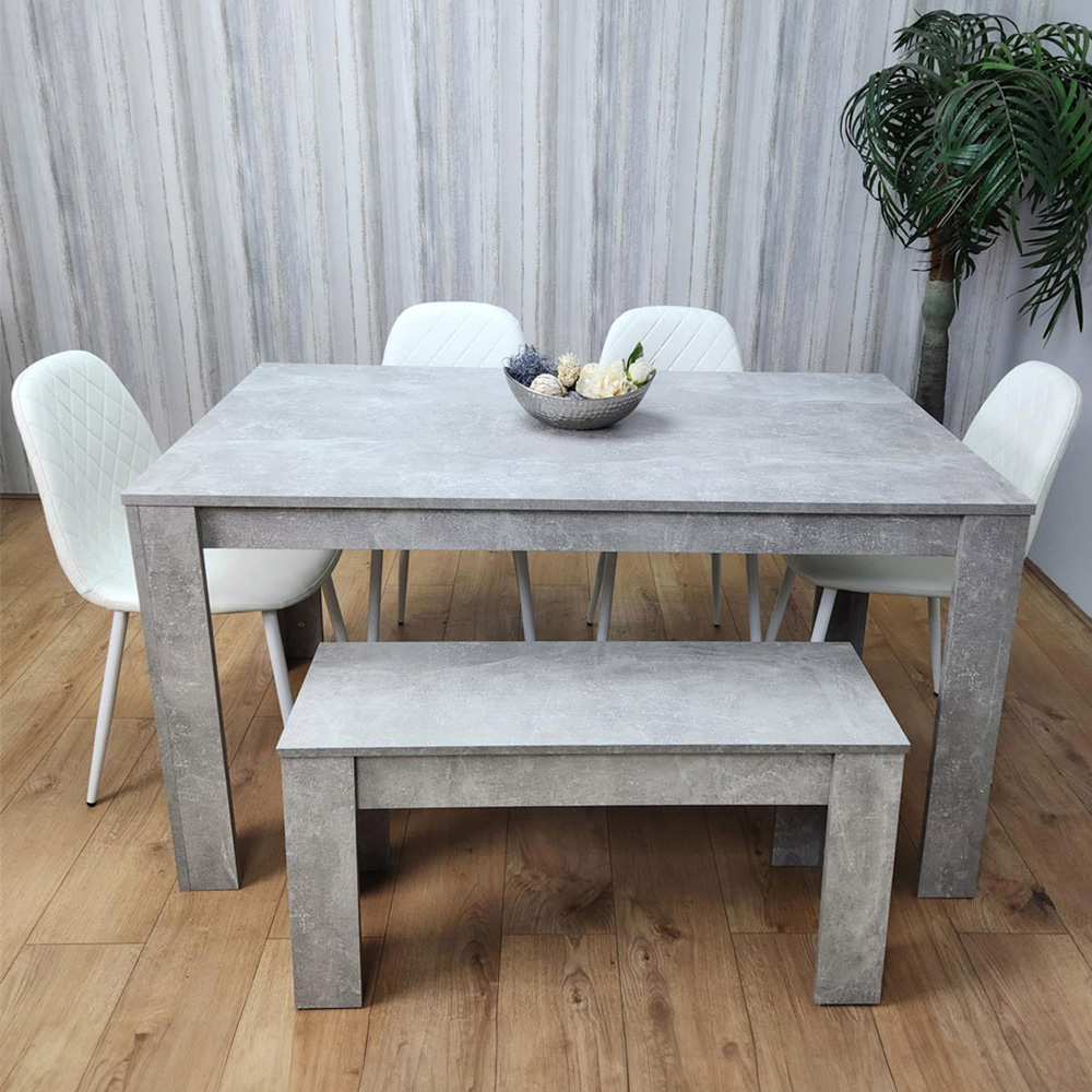 Portland 6 Seater Dining Set Stone Grey Effect and White Image 1