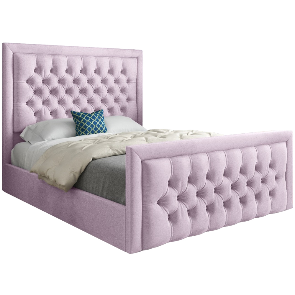 Rovigo Small Single Pink Soft Velvet Upholstered Bed Frame with Deep Buttoned Headboard Image 2