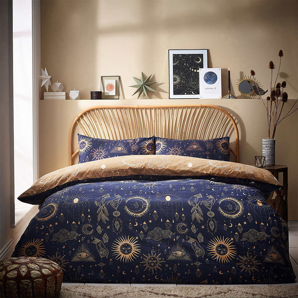 furn. Constellation Celestial Double Gold and Navy Duvet Set Image 1