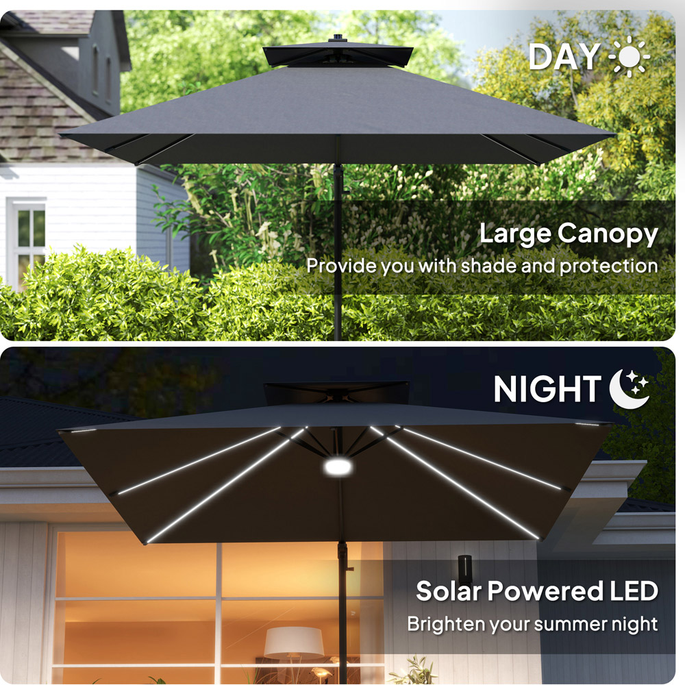 Outsunny 2 Tier Dark Grey Solar LED Cantilever Parasol 2.5m Image 6