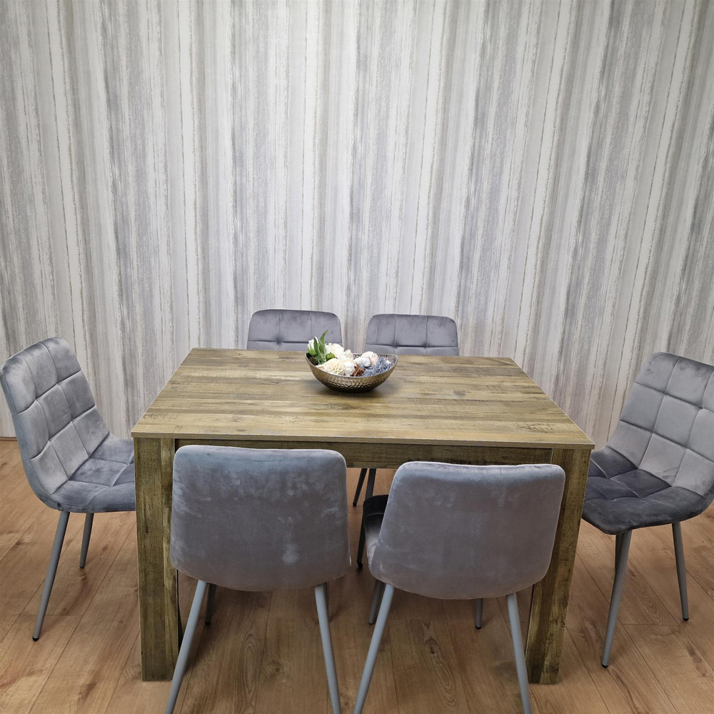 Portland 6 Seater Dining Set Rustic Effect and Grey Velvet Image 6