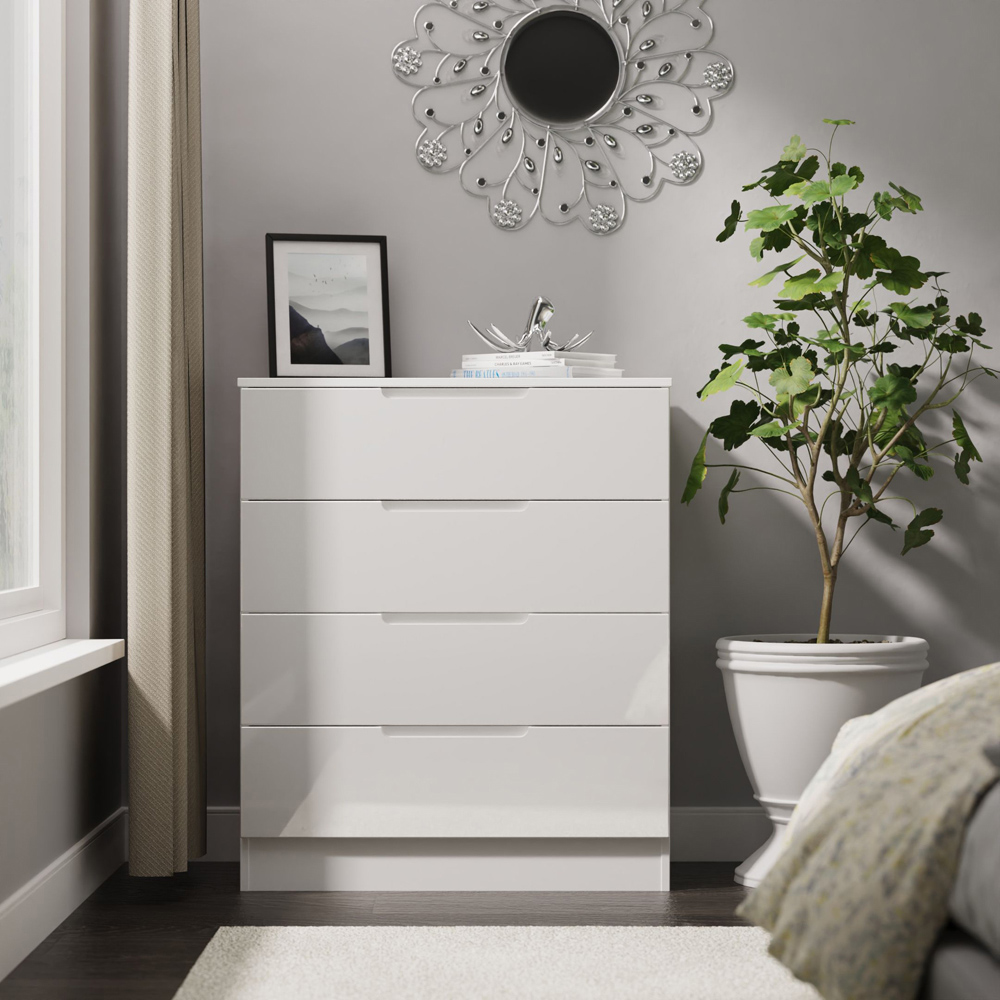 Crowndale Milan 4 Drawer White Gloss and White Chest of Drawers Ready Assembled Image 7