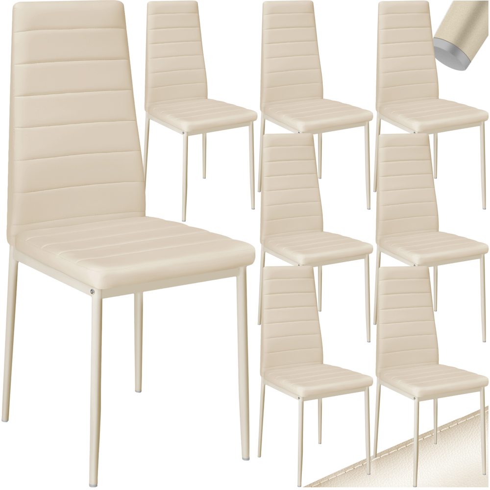 tectake Set of 8 Beige High Backrest Padded Dining Chair Image 2