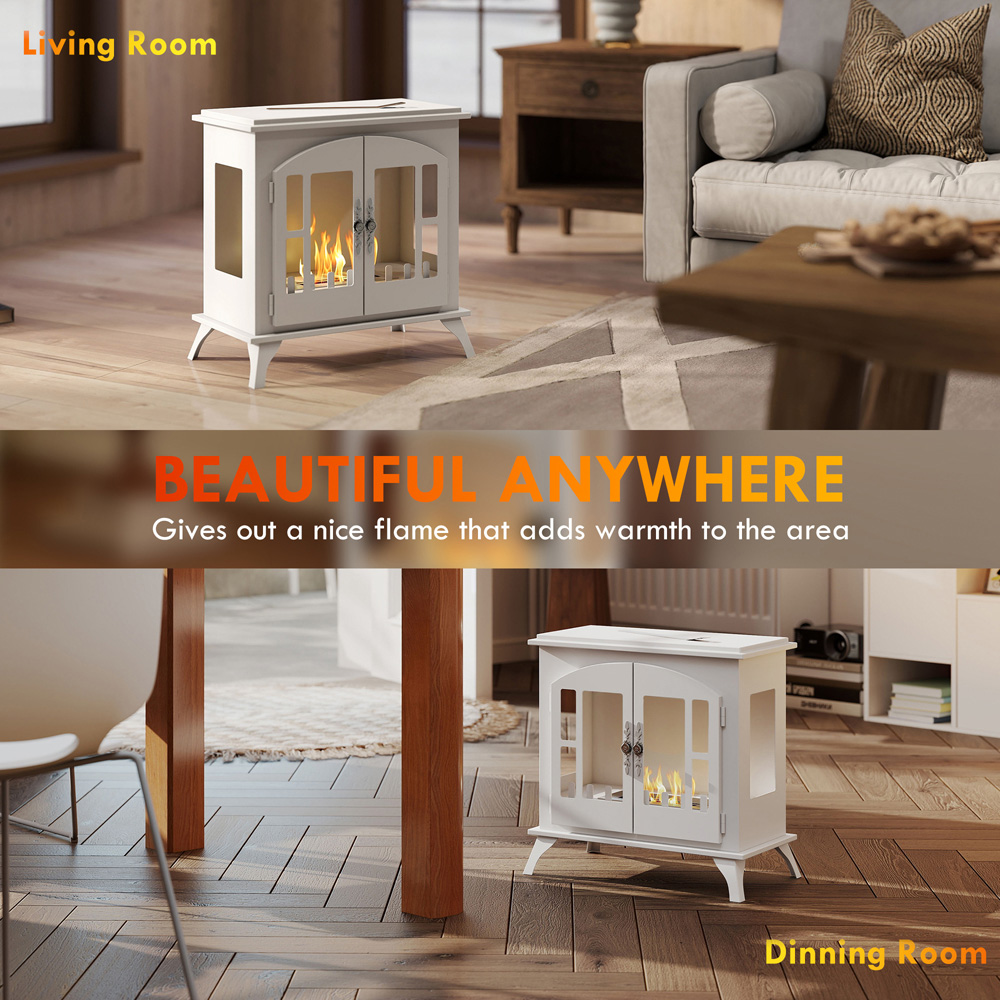 HOMCOM White Freestanding Ethanol Fireplace Stove 900ml Image 6
