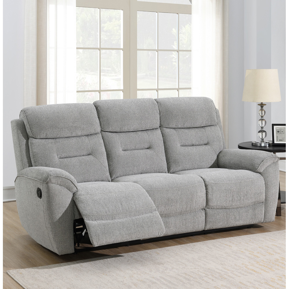 Clinton 3 Seater Light Grey Manual Recliner Sofa Image 4