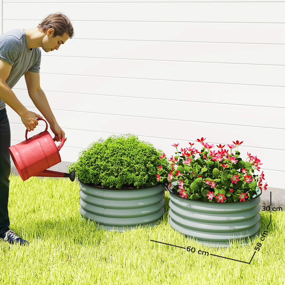 Outsunny Green Galvanised Steel Raised Garden Bed Planter with Safety Edging 2 Pack Image 8