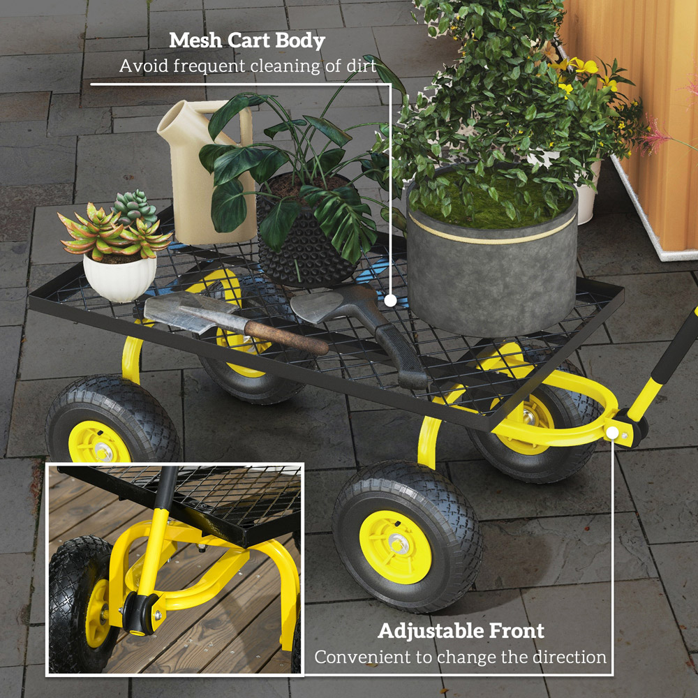 Outsunny Yellow Garden Trolley with Pneumatic Wheels and Rotating Handle Image 6
