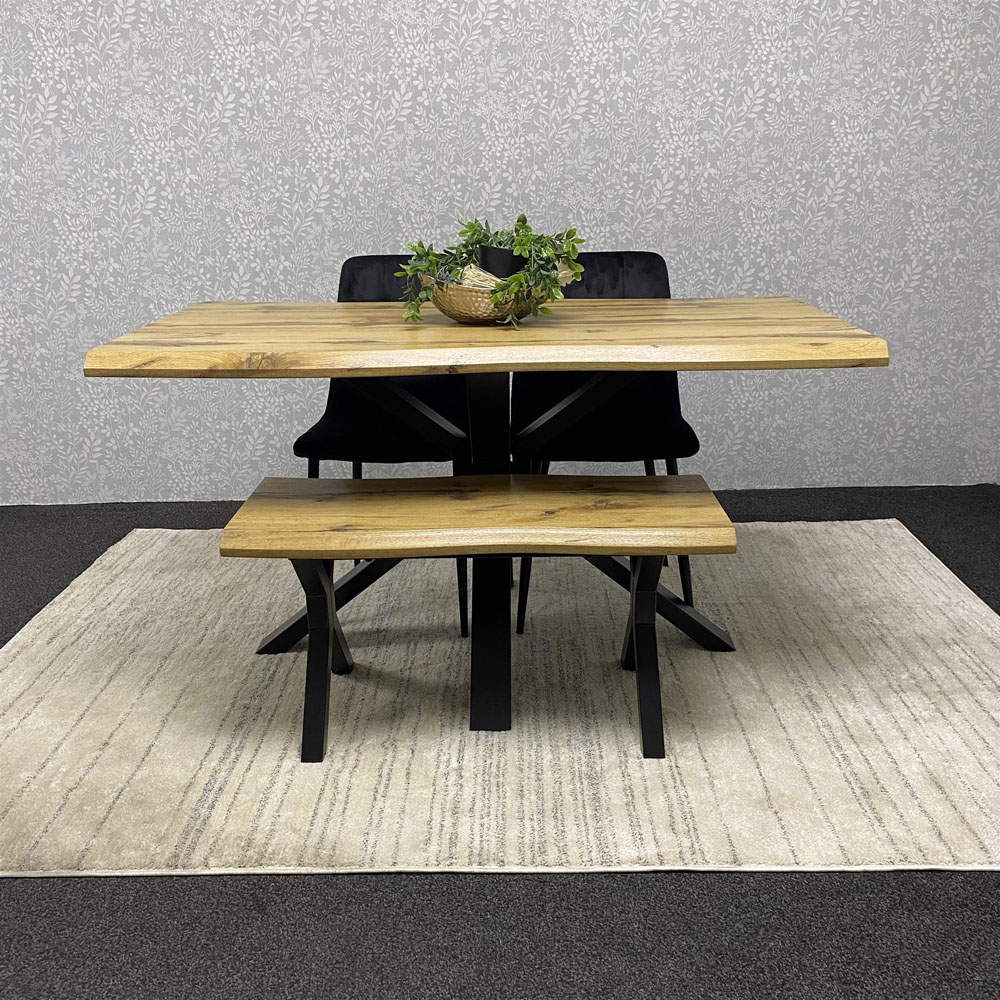 Kosy Koala 4 Seater Velvet Wooden Rectangle Dining Set with Bench Black Image 5