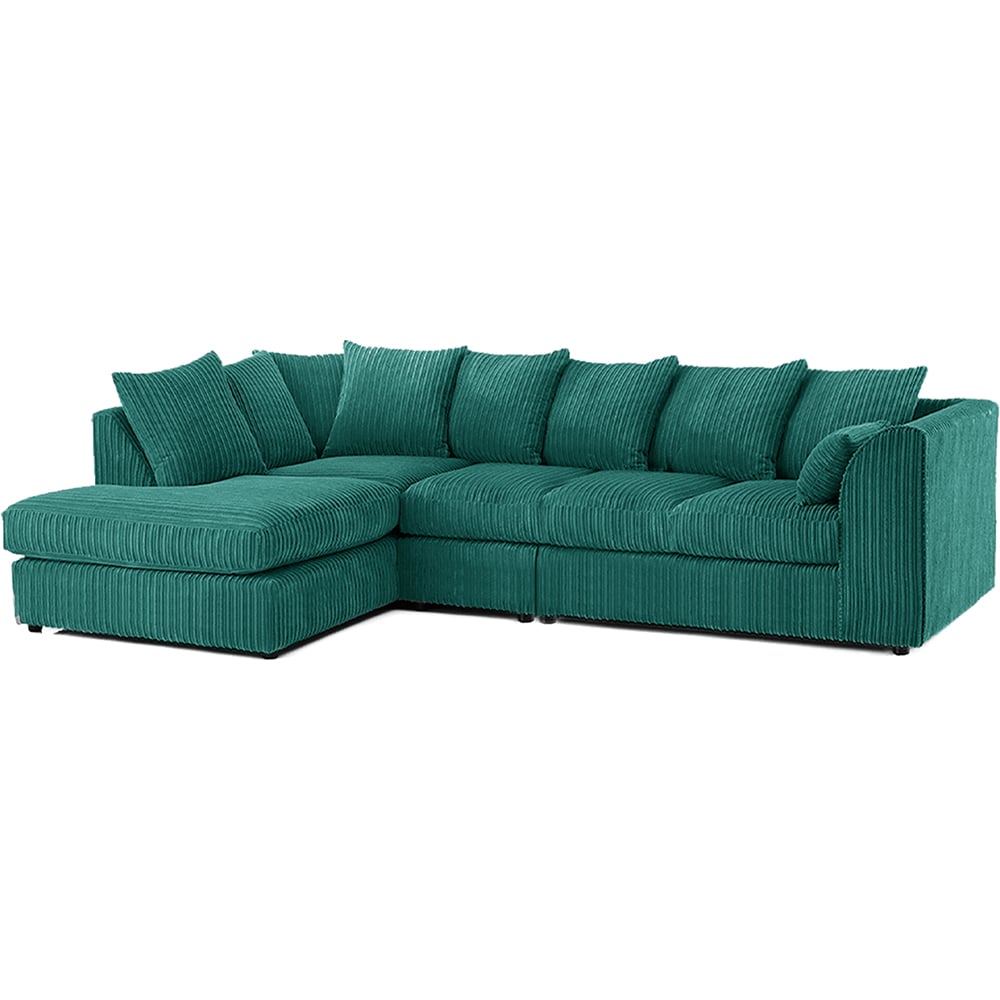 Luxor 4 Seater Teal Jumbo Cord Left Hand Facing Scatter Back L Shaped Corner Sofa Set Image 2