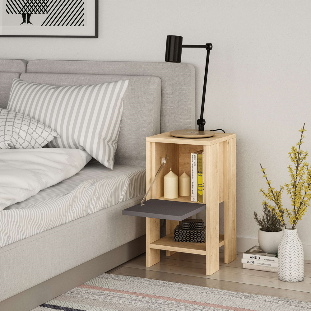 Decortie Ema Oak and Anthracite Bedside Table Image 7