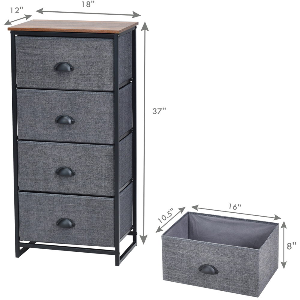 Costway Black 4 Drawer Fabric Nightstand Bedside Storage Cabinet Image 6