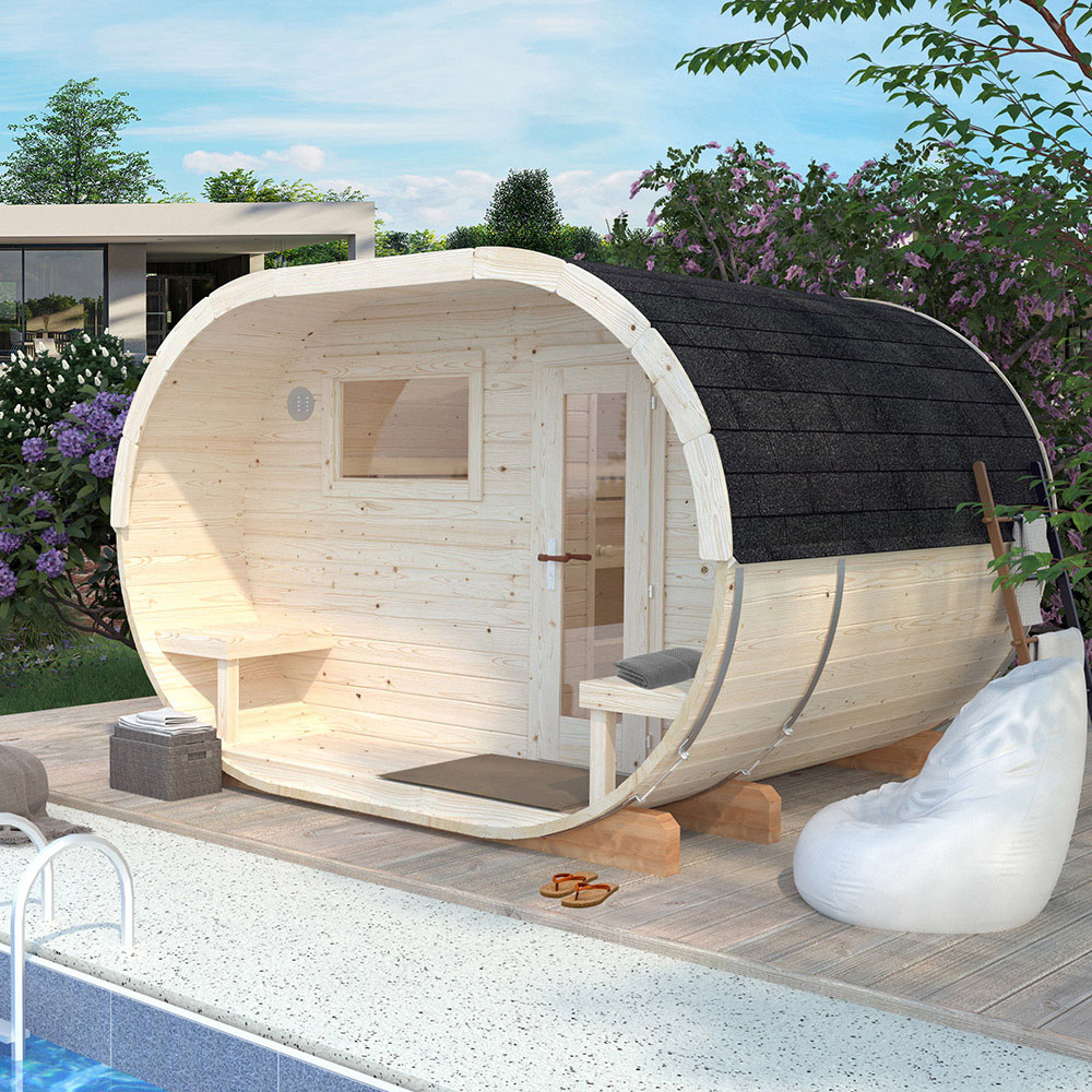 Palmako Anette 7.2 x 10.4ft Outdoor Oval Wooden Sauna with Changing Room Image 6